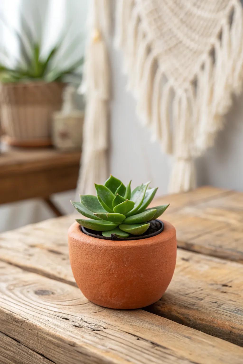 Embrace the charm of simplicity with this handcrafted terracotta planter, perfect for adding a touch of nature to your space.
