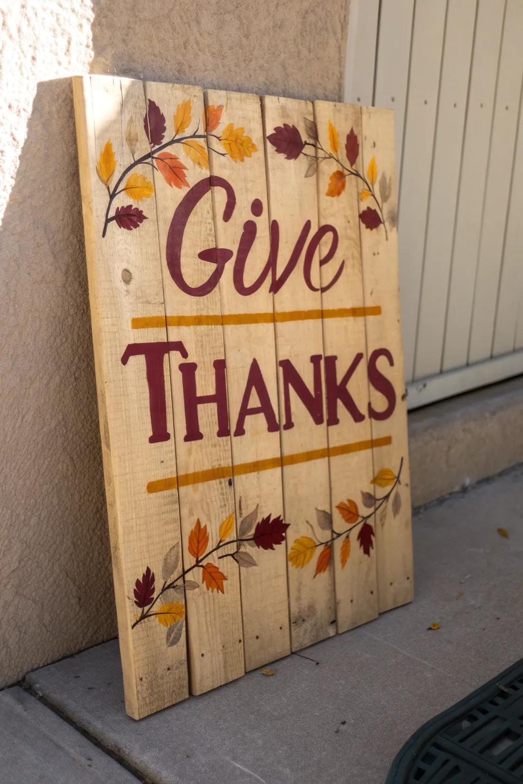 Celebrate the season with a handcrafted 'Give Thanks' sign, bringing warmth and charm to your home.