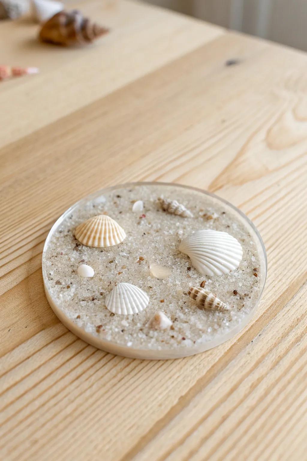Bring the serene beauty of the beach into your home with this elegant resin creation.