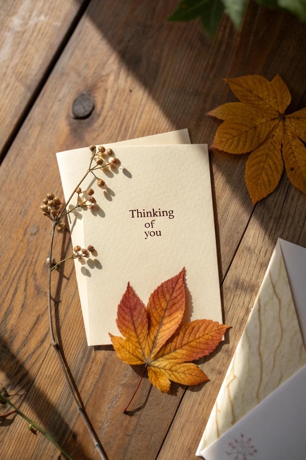 Embrace the beauty of nature with this minimalist 'thinking of you' card, perfect for a heartfelt gesture.