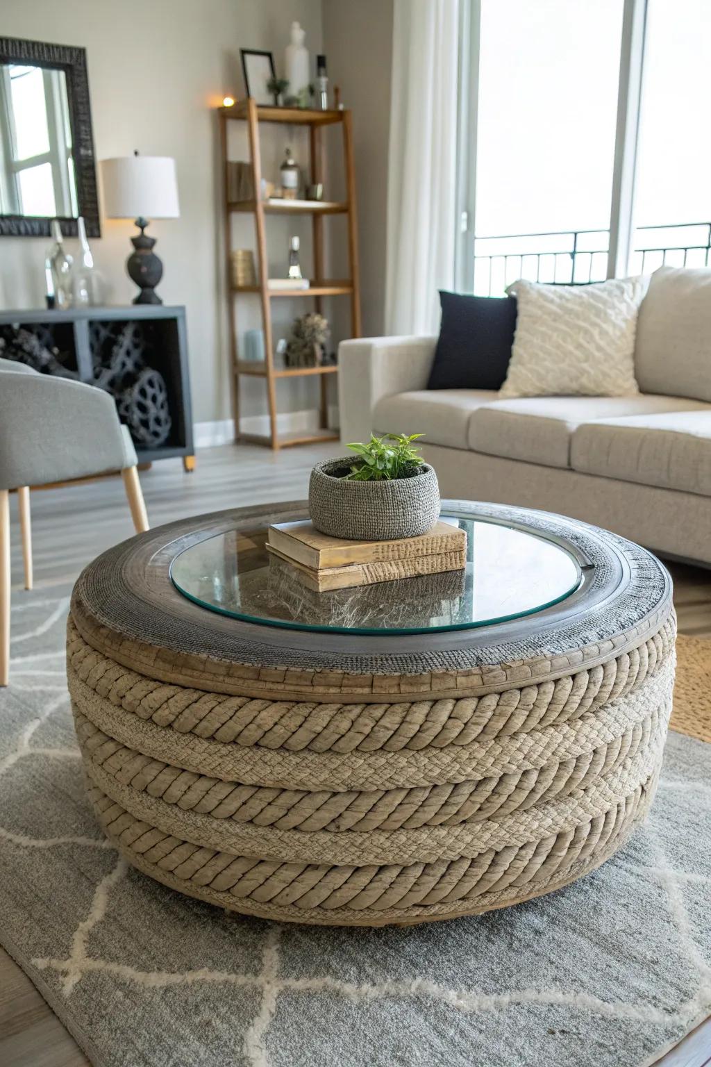 Chic Rope-Wrapped Coffee Table