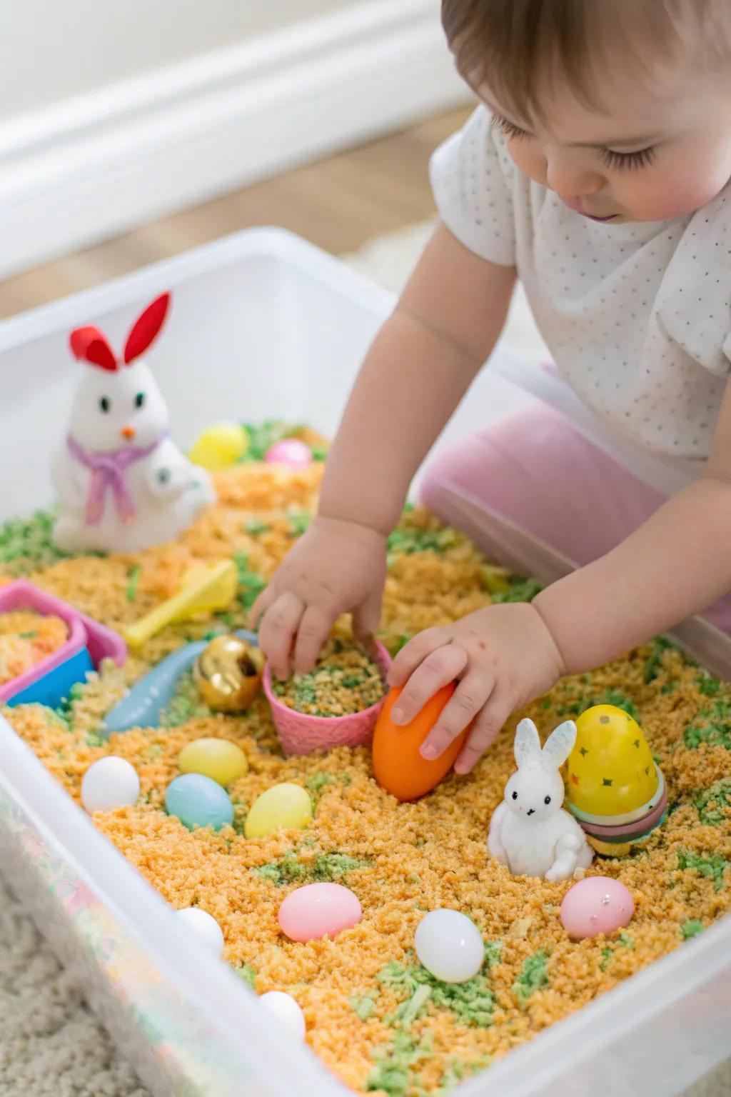 Easter sensory bin for endless exploration and fun.