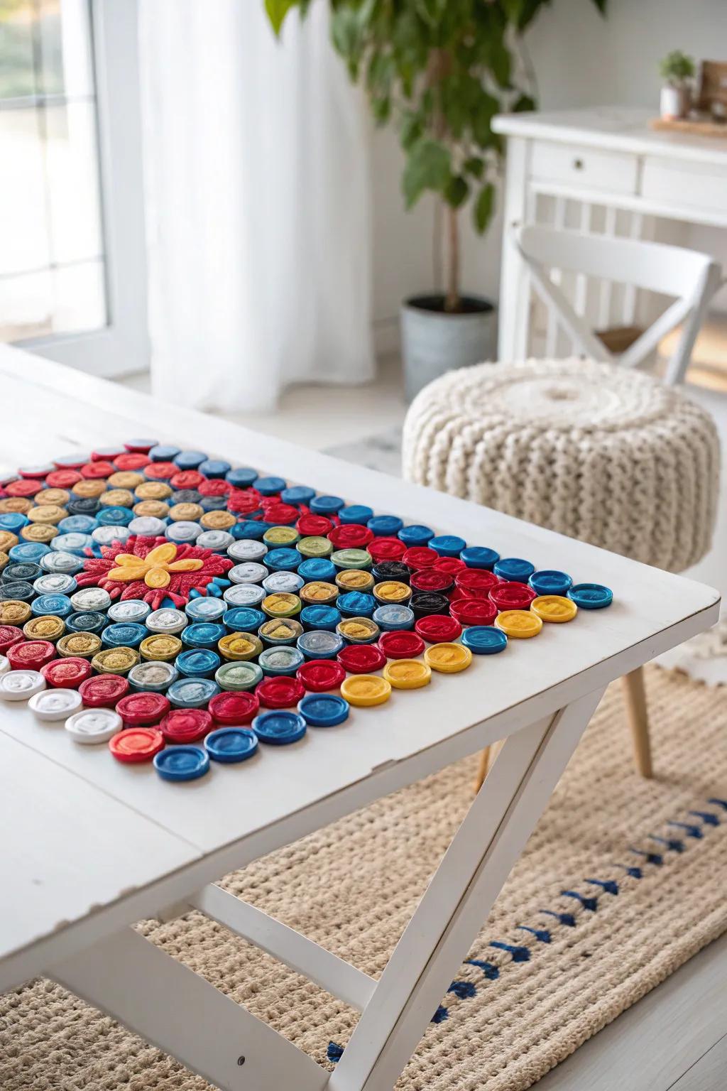 Transform your space with a touch of pop-art elegance: Bottle Cap Mosaics.