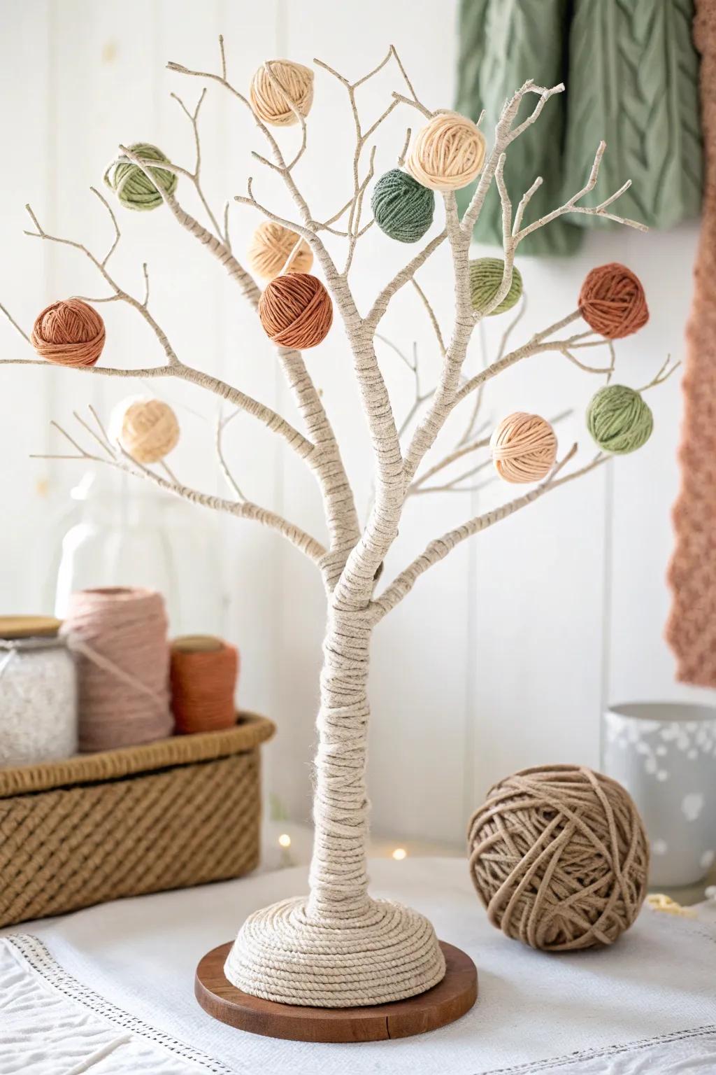 Elevate your decor with a stunning yarn-wrapped tree sculpture, where simplicity meets boho charm.