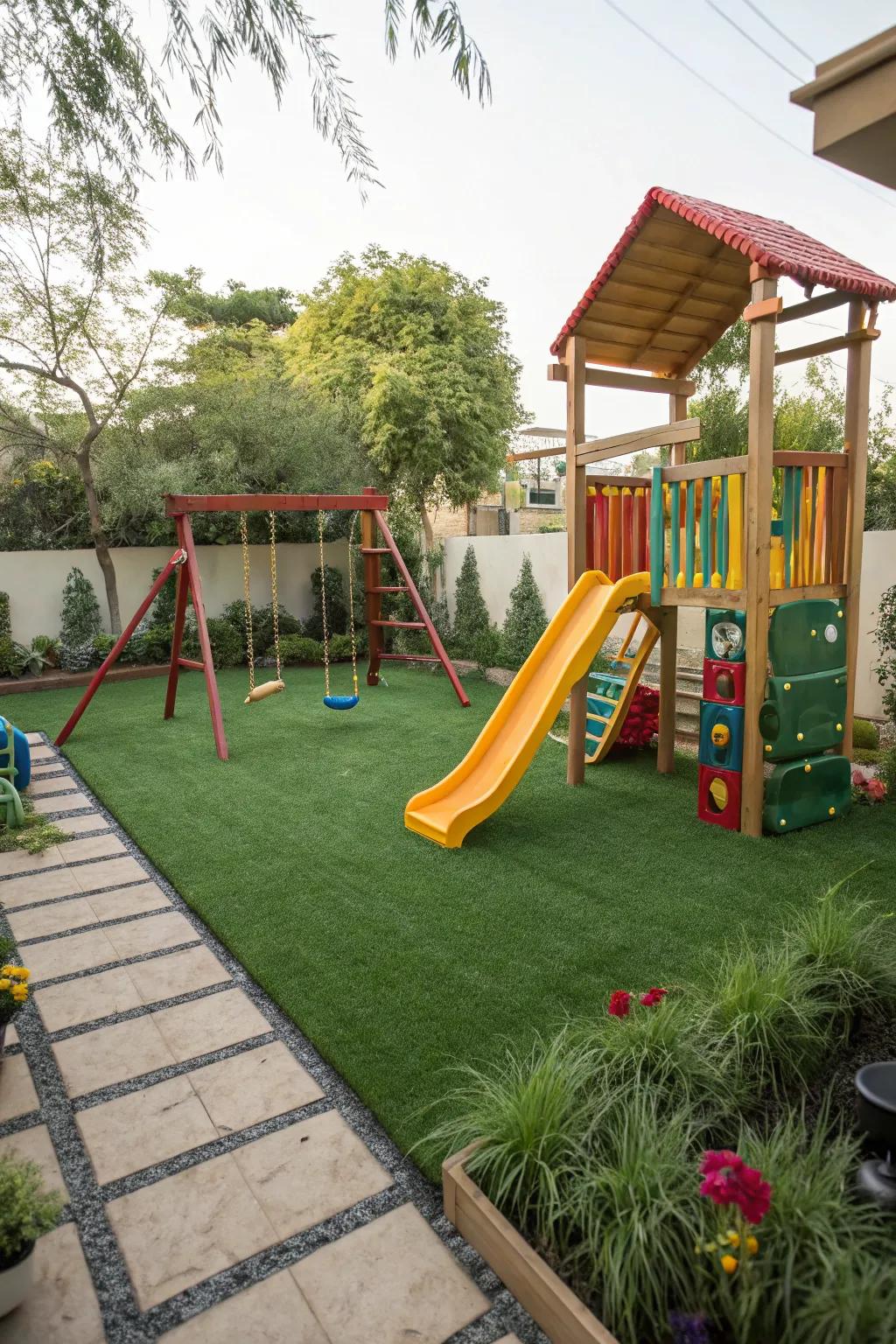 Keep kids safe and happy with a turf play area.