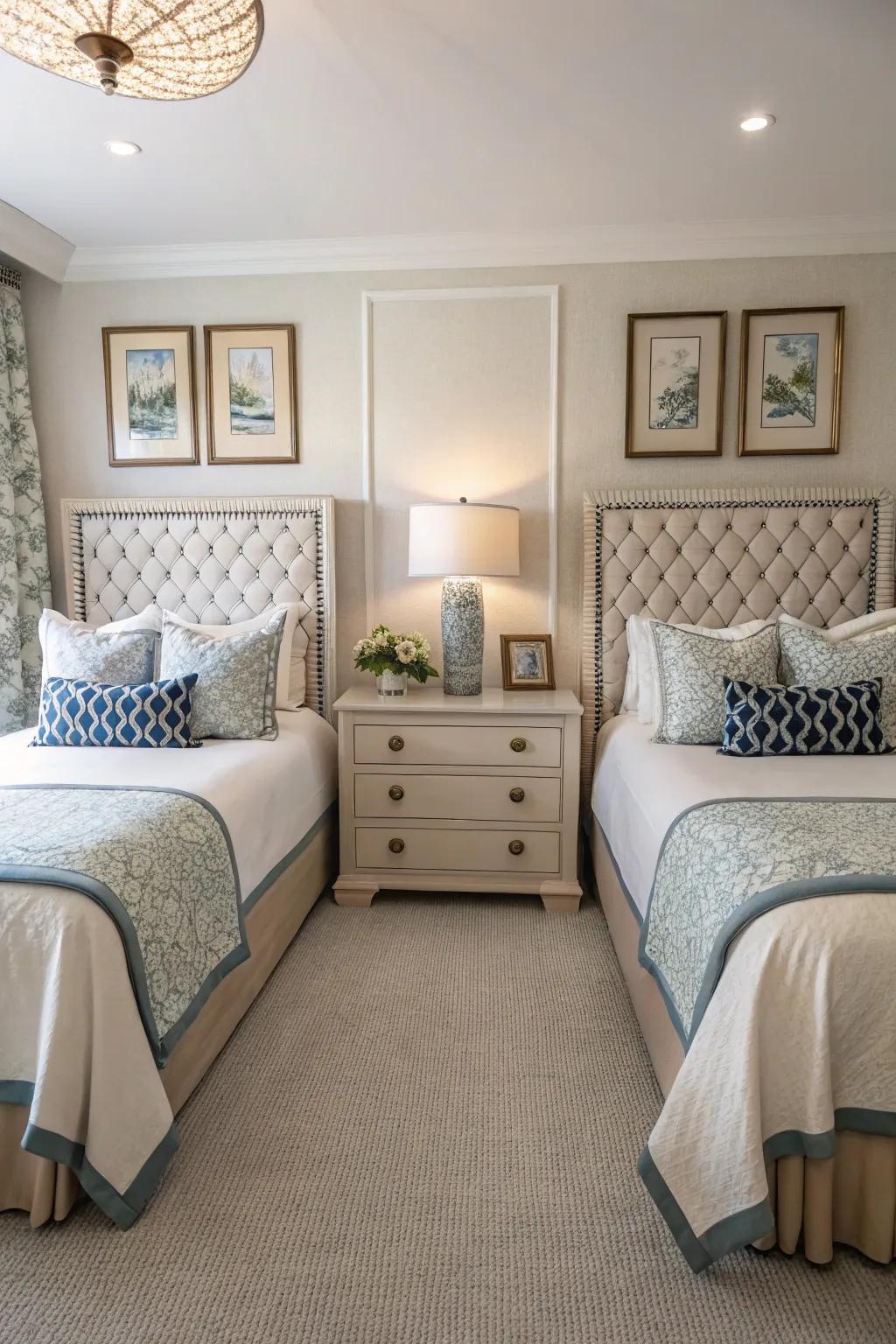 Balanced design with symmetrical twin beds.