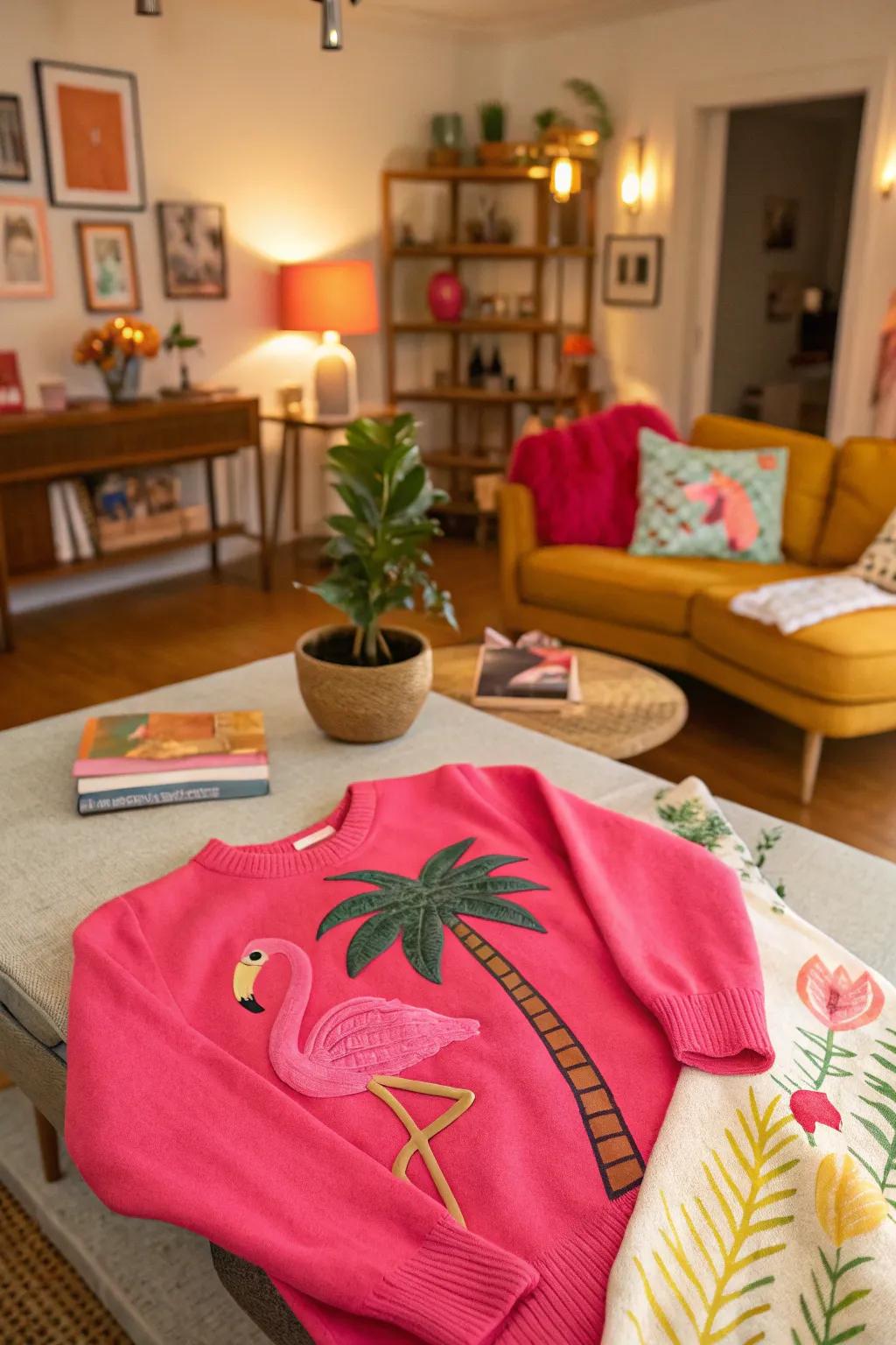 Bring summer to winter with a tropical-themed ugly sweater.