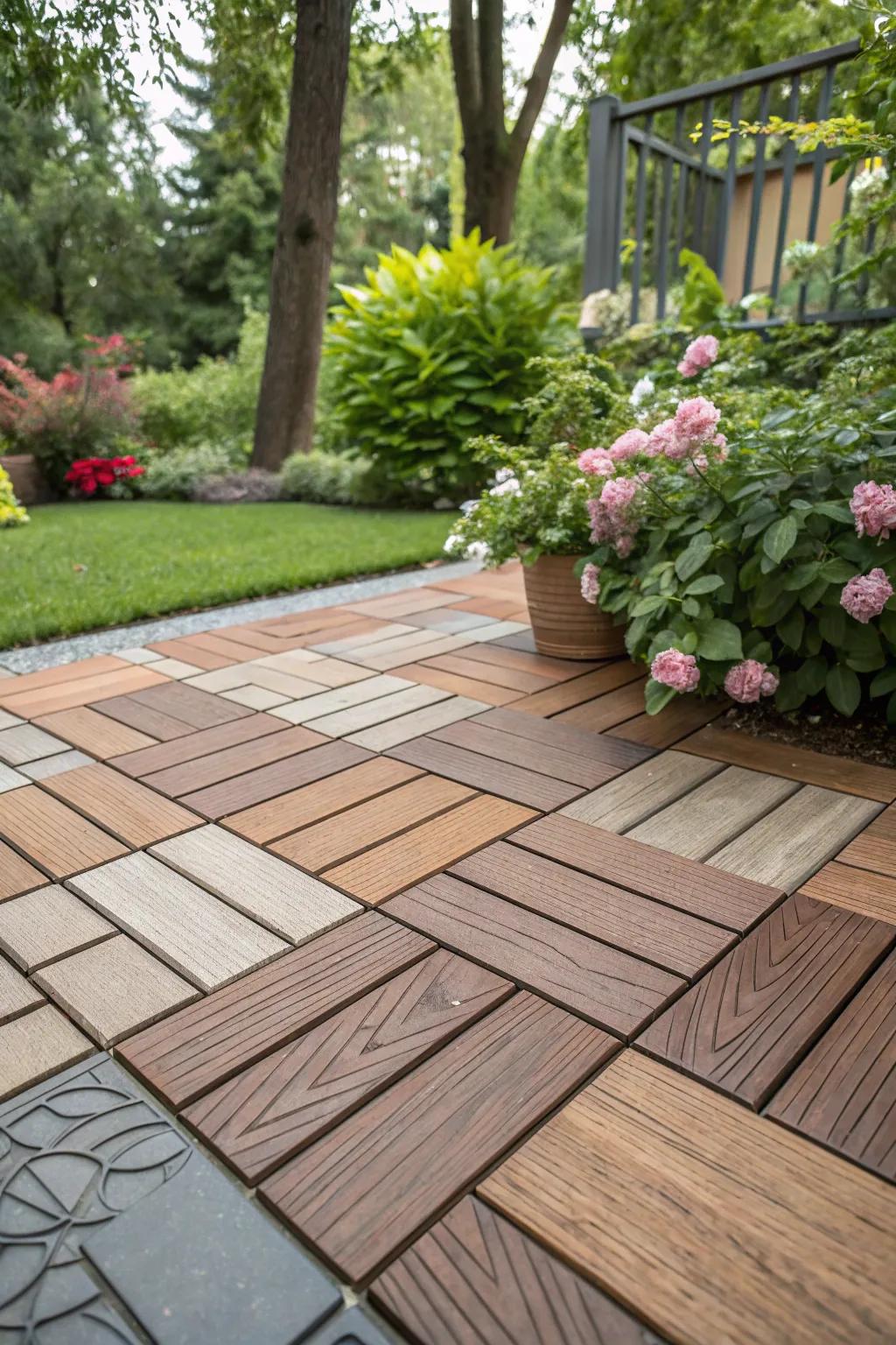 Snap-together deck tiles offer a versatile and easy-to-install solution for uneven patios.