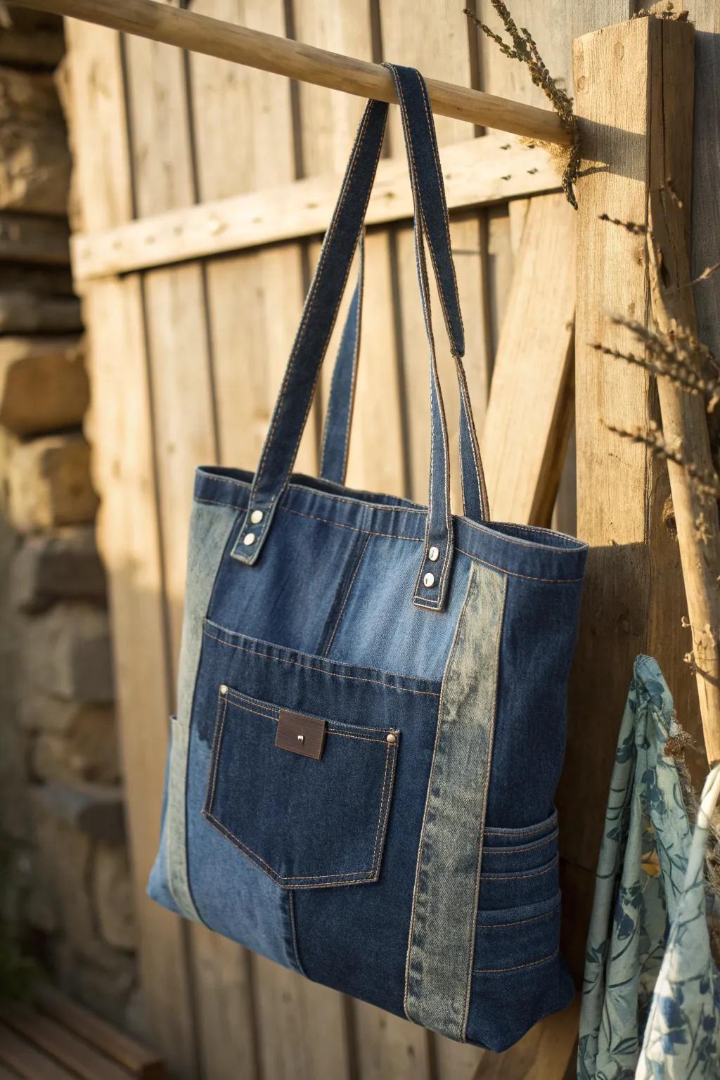 Transform your old jeans into a stylish and durable tote bag, perfect for eco-conscious adventures.