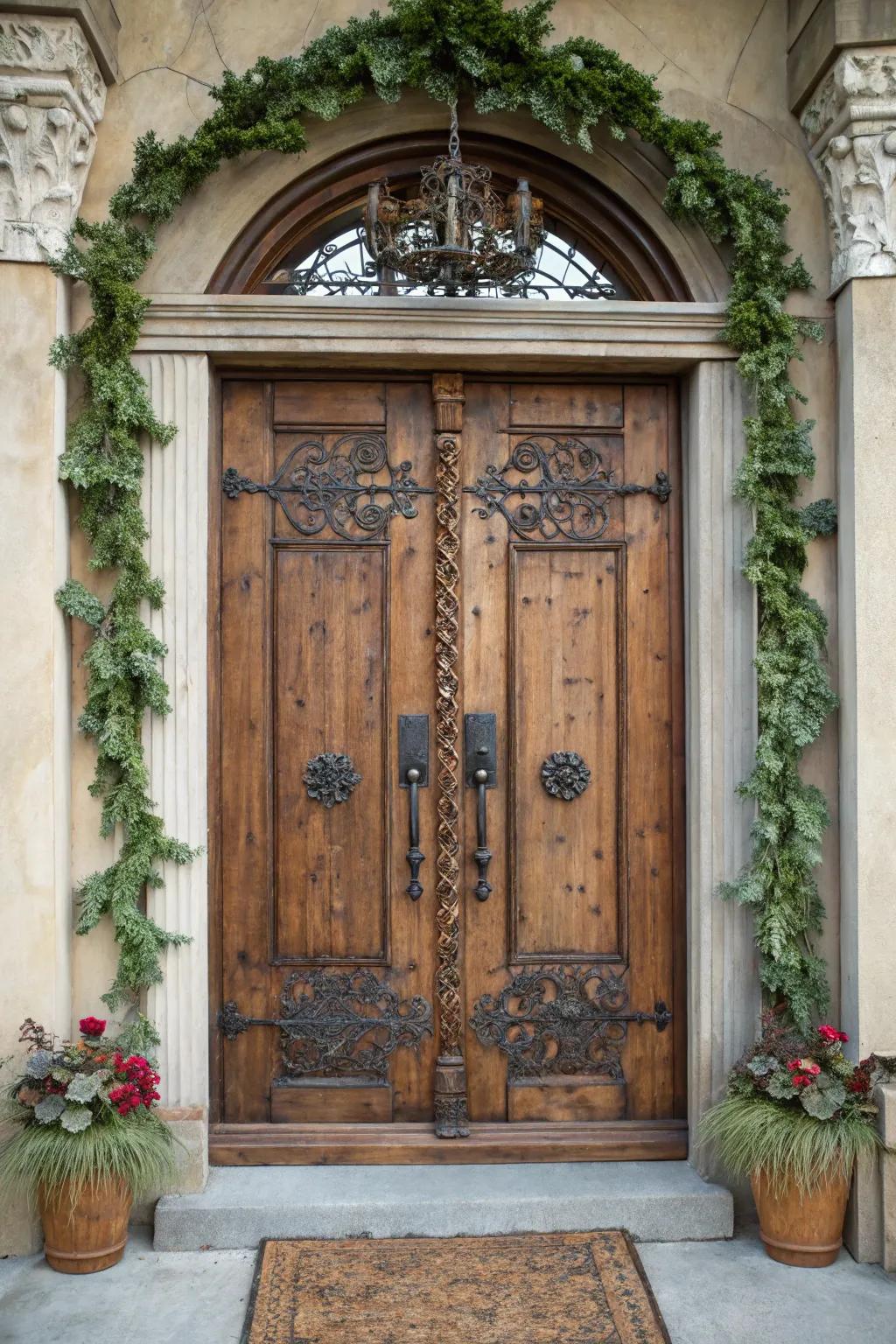 Welcome home with rustic elegance: an upcycled door entryway centerpiece.