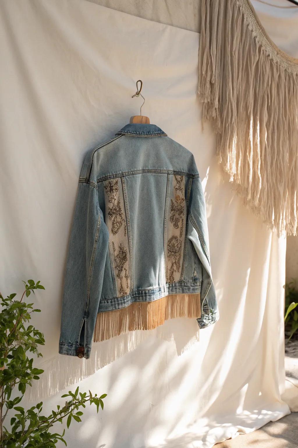 Swing into style with this boho-chic upcycled jacket—fringe benefits included!