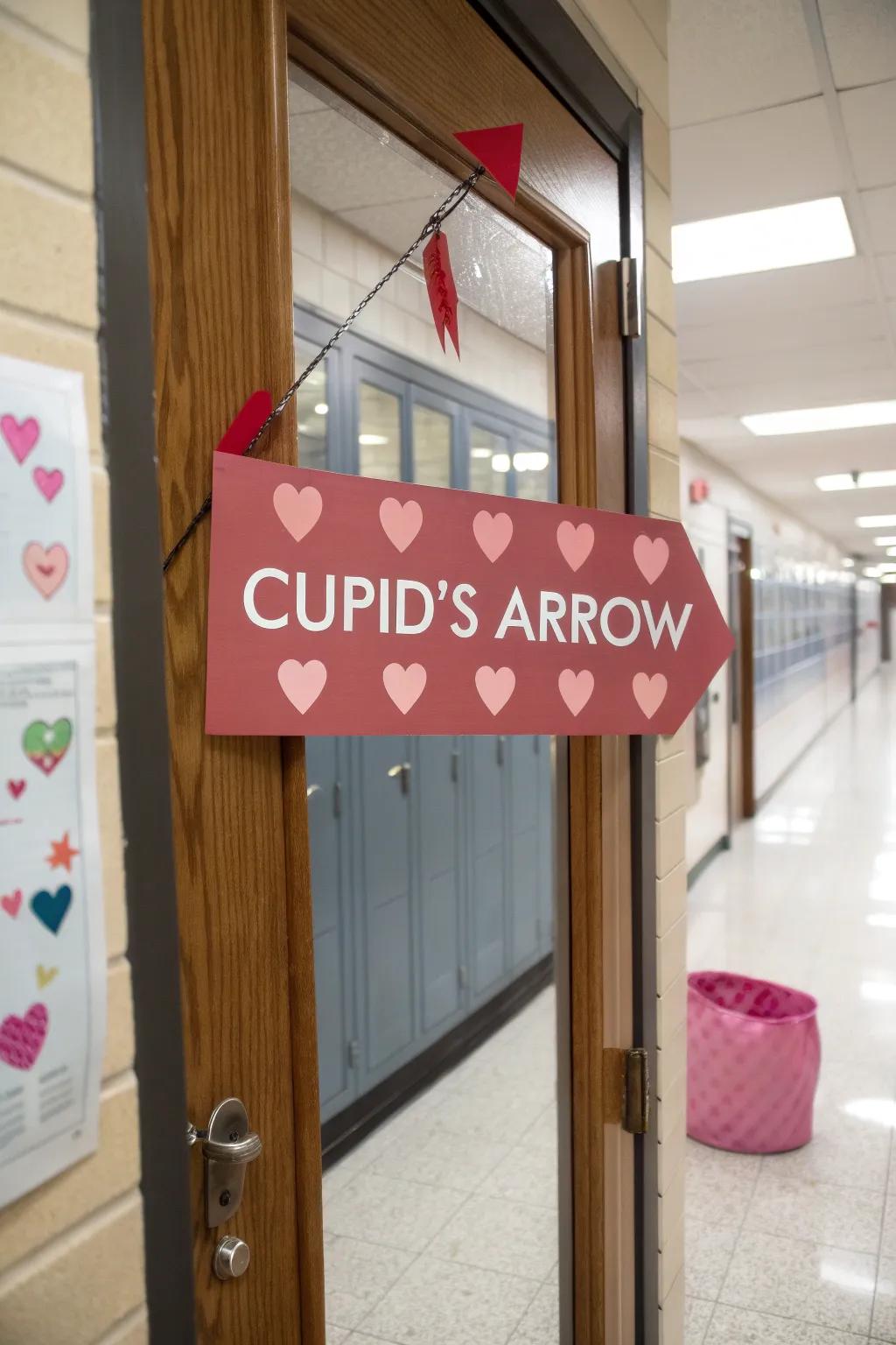 Cupid's Arrow strikes with this clever and charming door display.