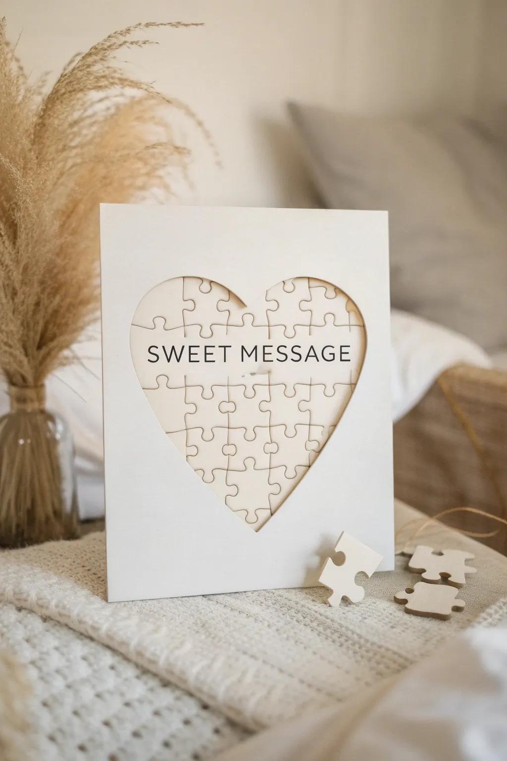 Craft a love story piece by piece with this beautiful interactive puzzle poster.