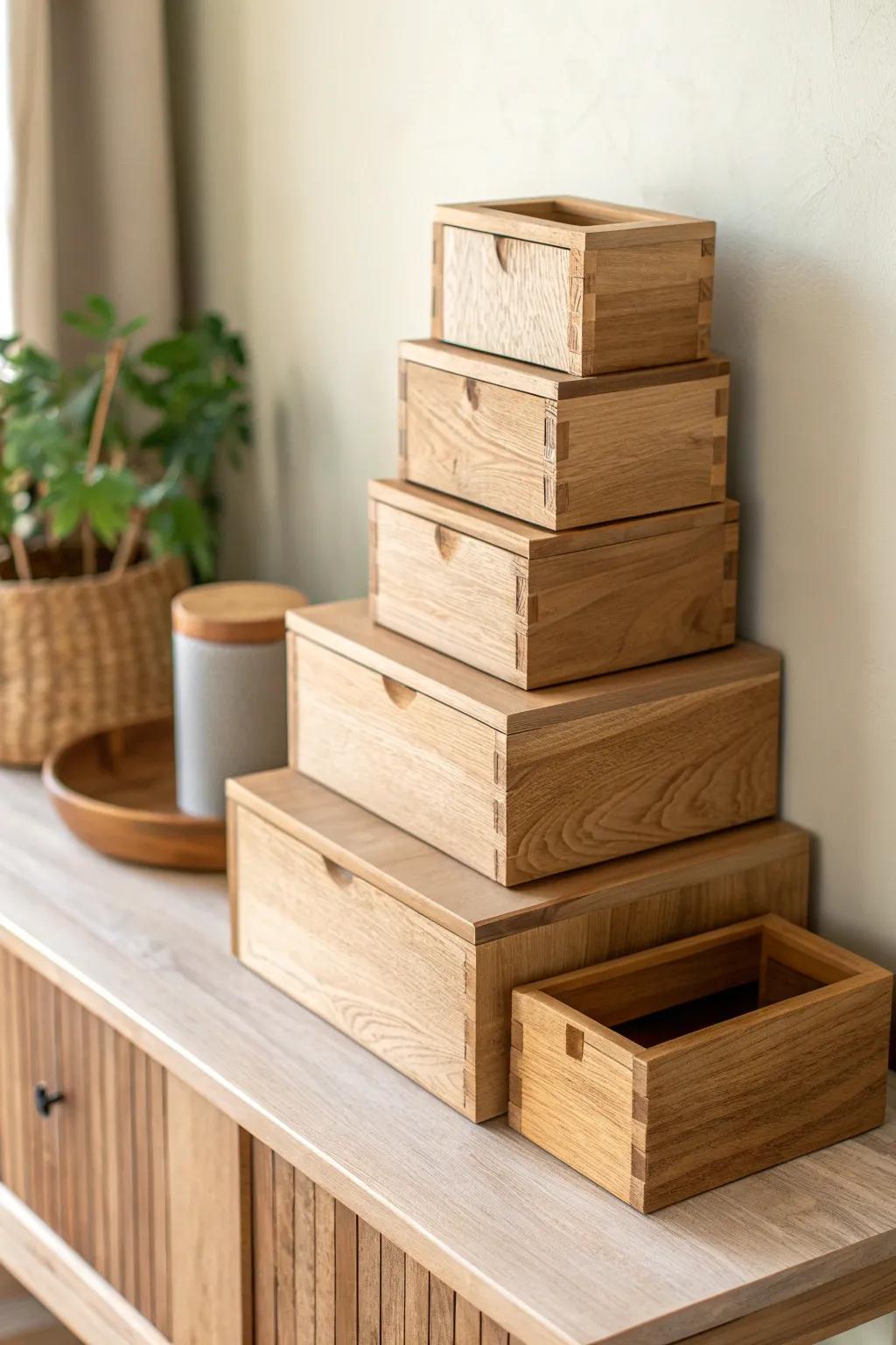 Transform your space with elegant stackable storage solutions that celebrate simplicity and natural beauty.