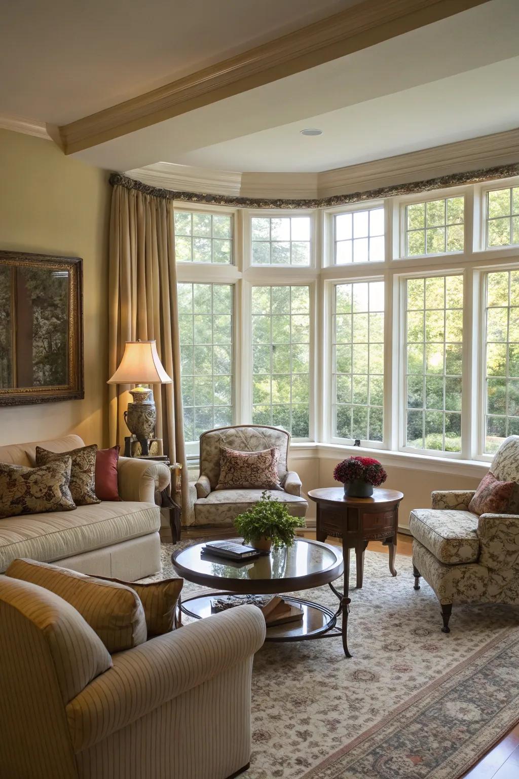 A bay window bump out that adds charm and light to a living space.