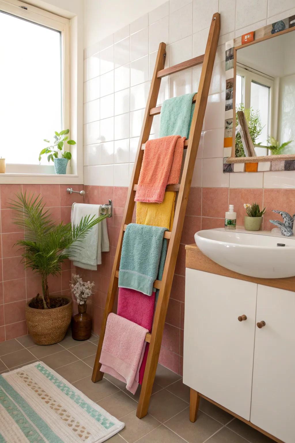 A decorative ladder adds charm and functionality.