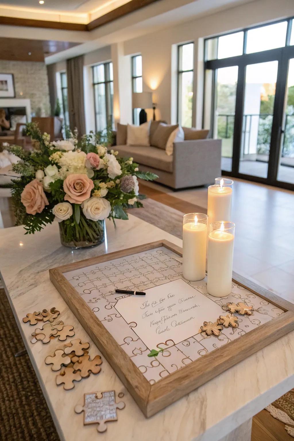 A puzzle guest book lets guests contribute to a complete picture.