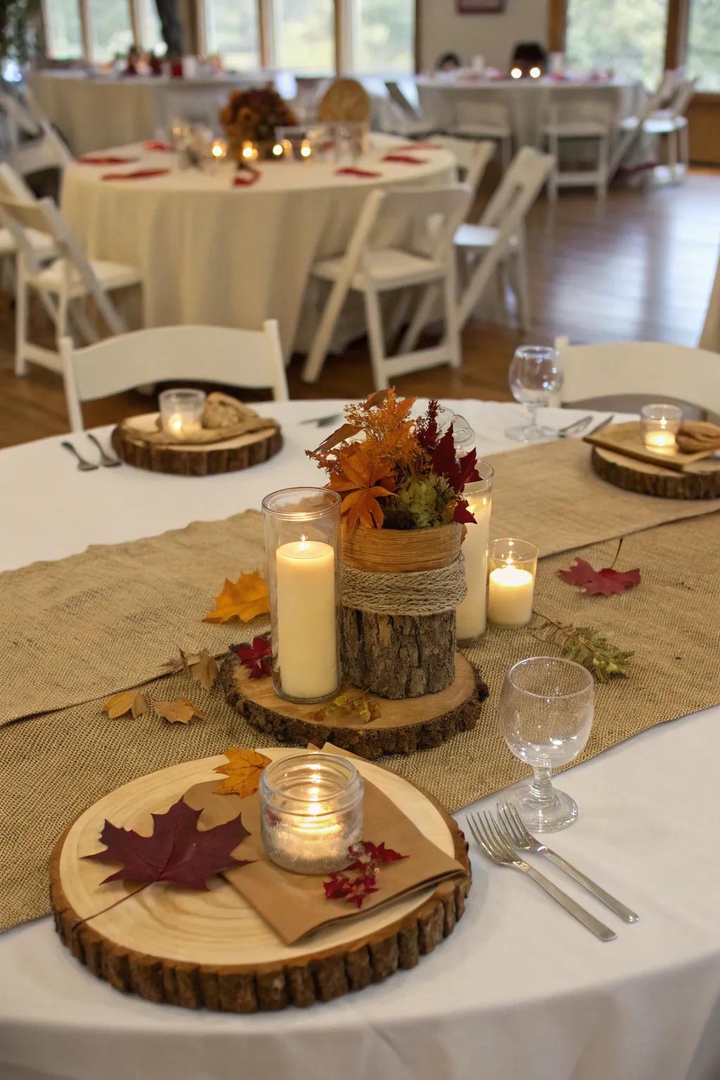 Burlap runners bring a rustic charm perfect for cozy, country-style weddings.