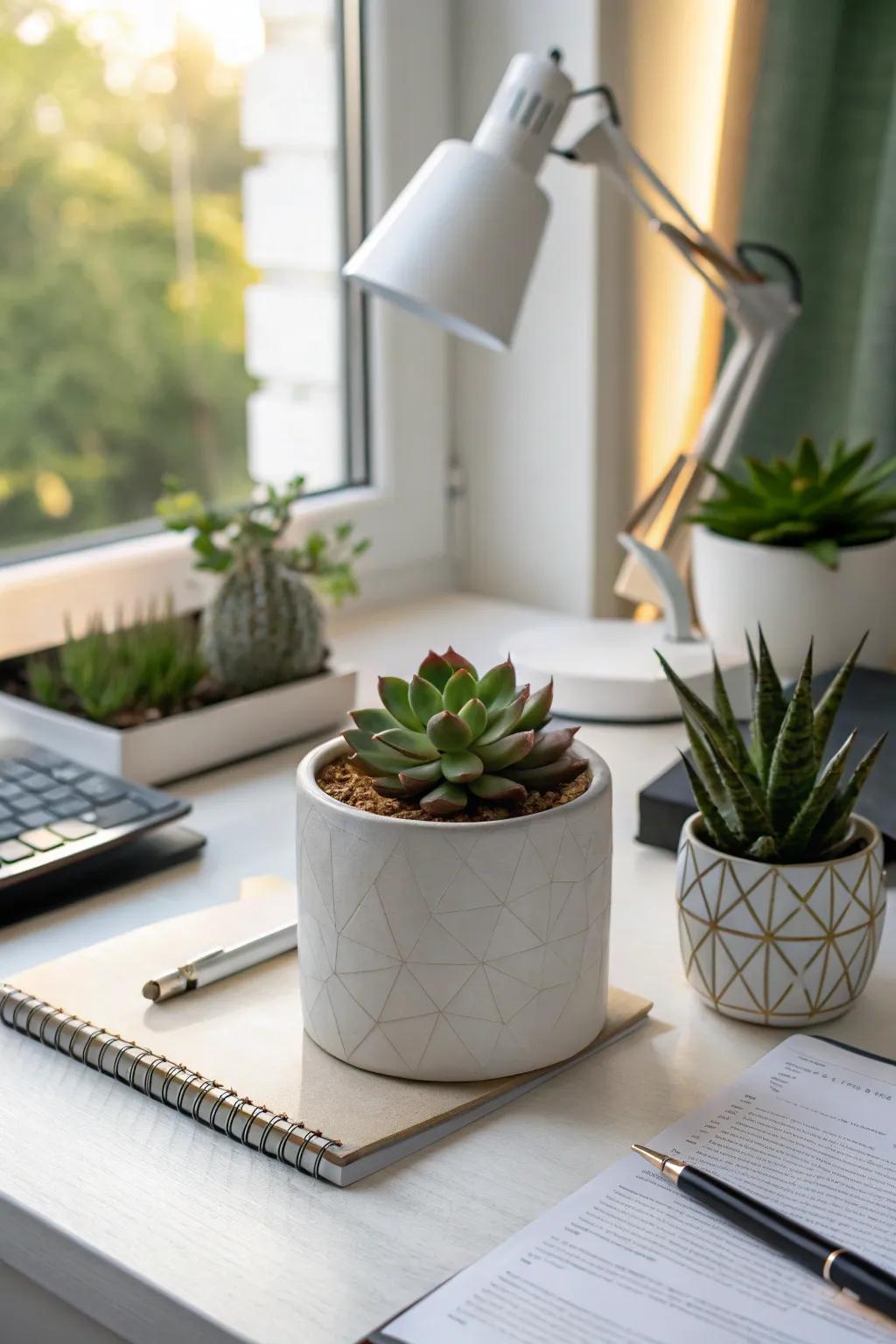 Bring a bit of greenery into their workspace with a charming succulent.