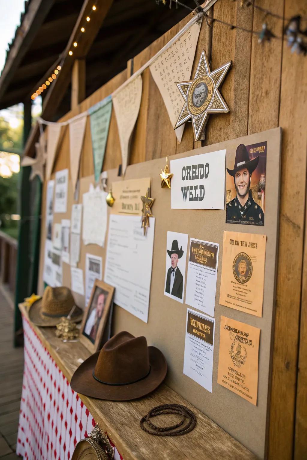 Sheriff badge accents on a western bulletin board.