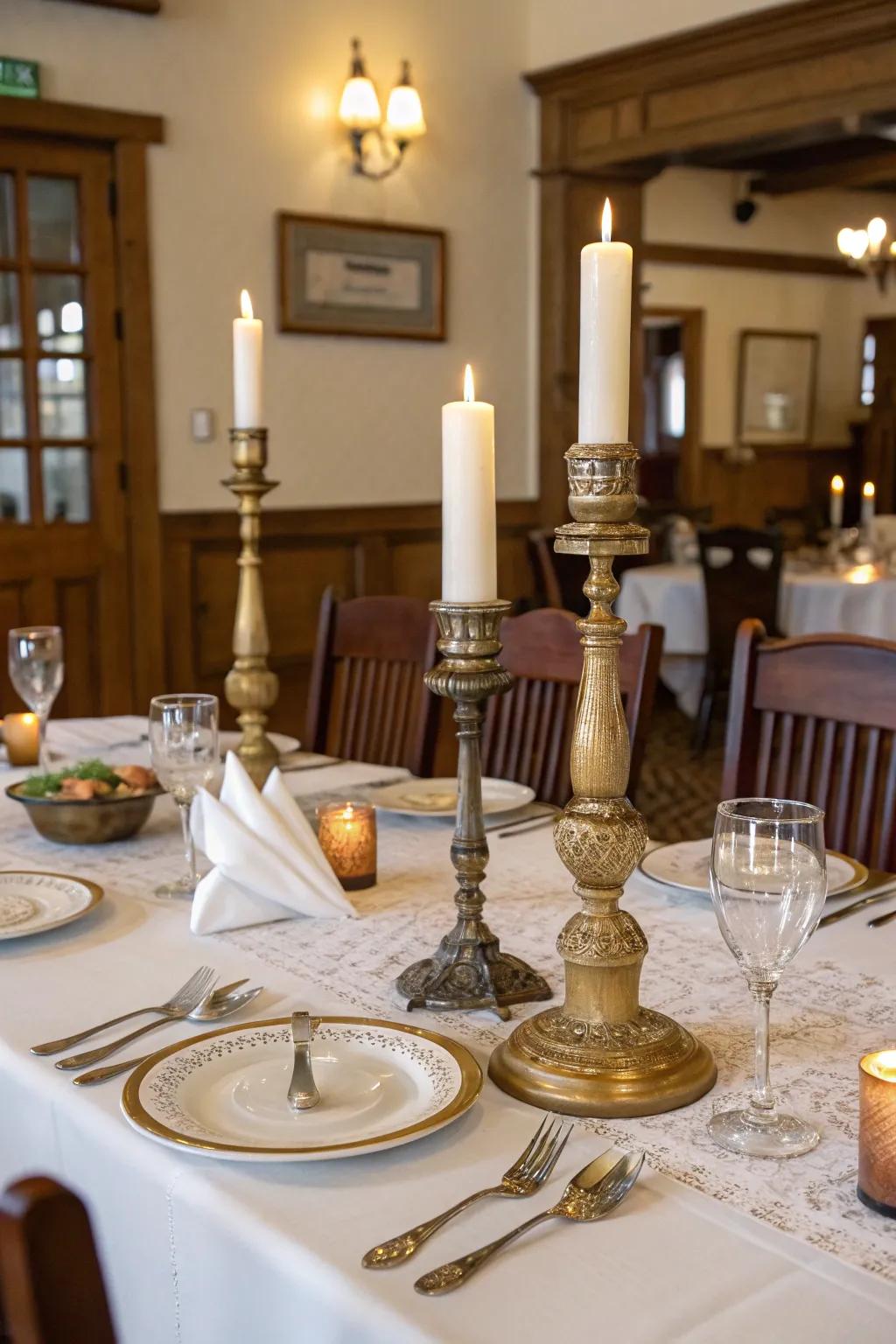 Vintage candle holders offering elegance to a Western table setup.