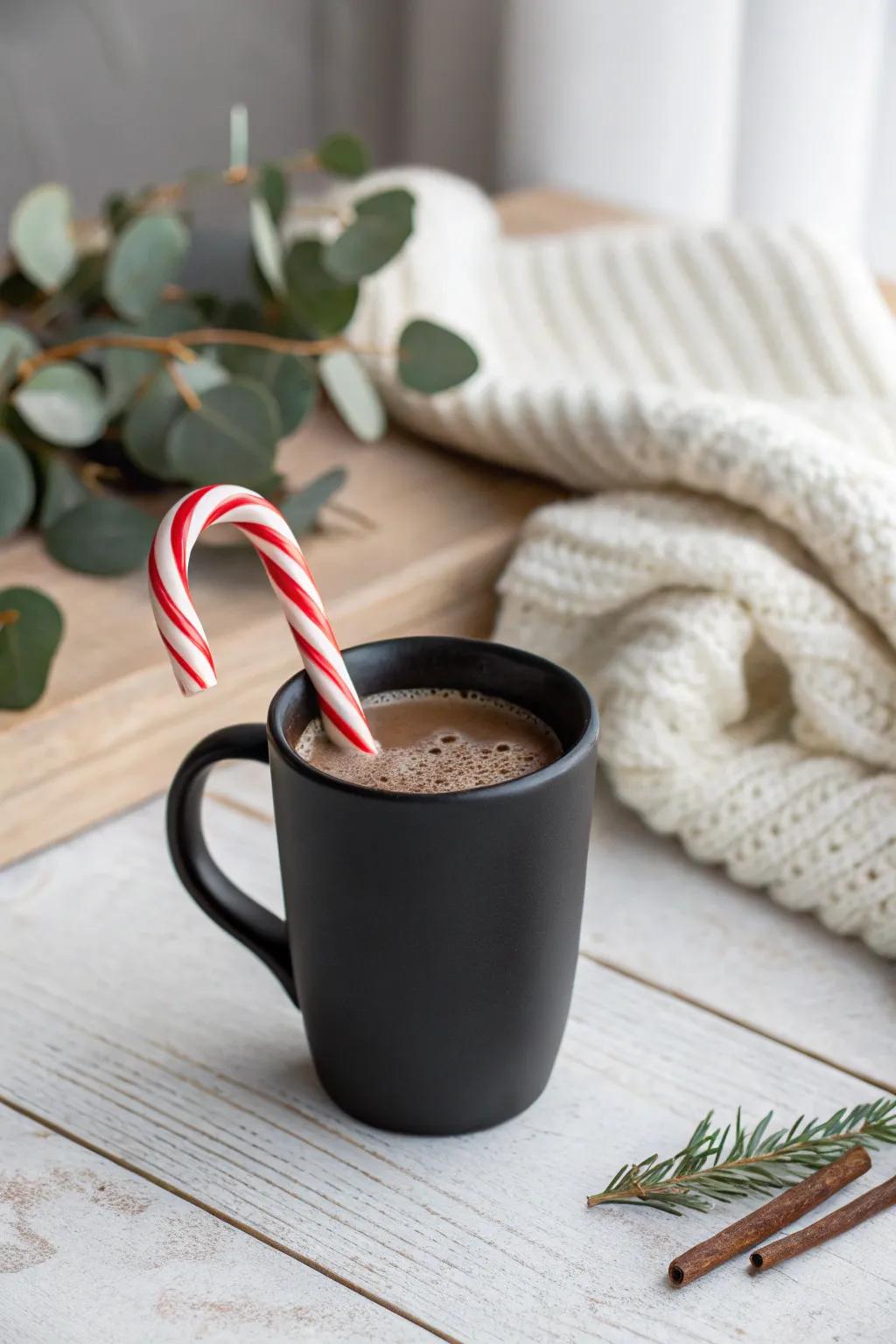 Add a touch of festive flair to your hot chocolate with a charming candy cane stir stick.