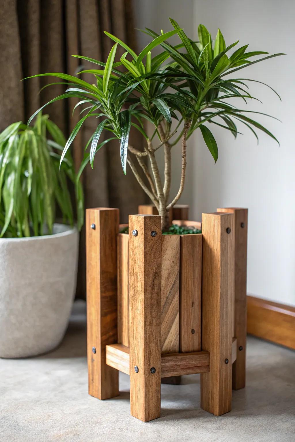 Transform leftover wood into a stunning plant holder and elevate your indoor greenery with bespoke craftsmanship.