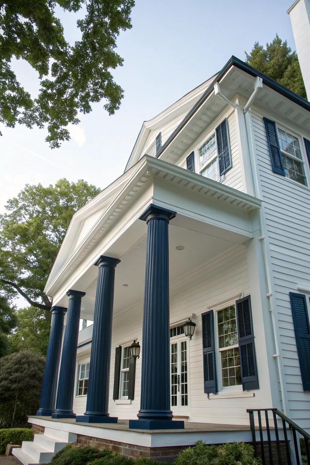 Navy trim enhances the architectural elegance of this white house.