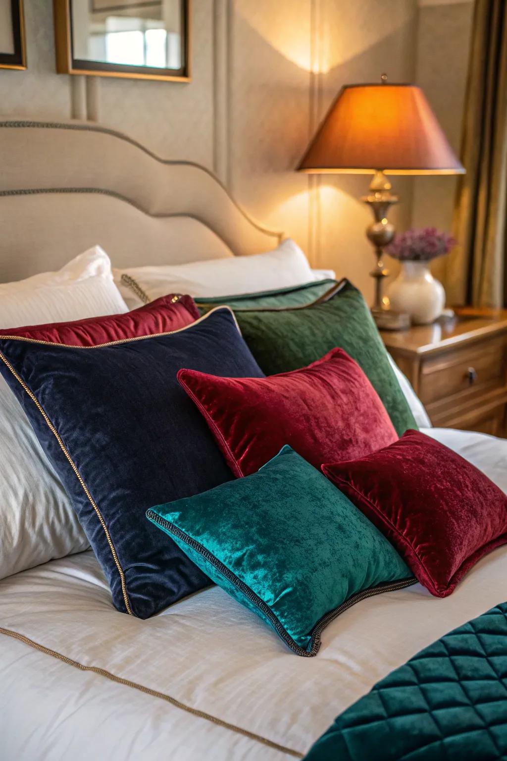 Velvet accents provide a luxurious and warm feel.