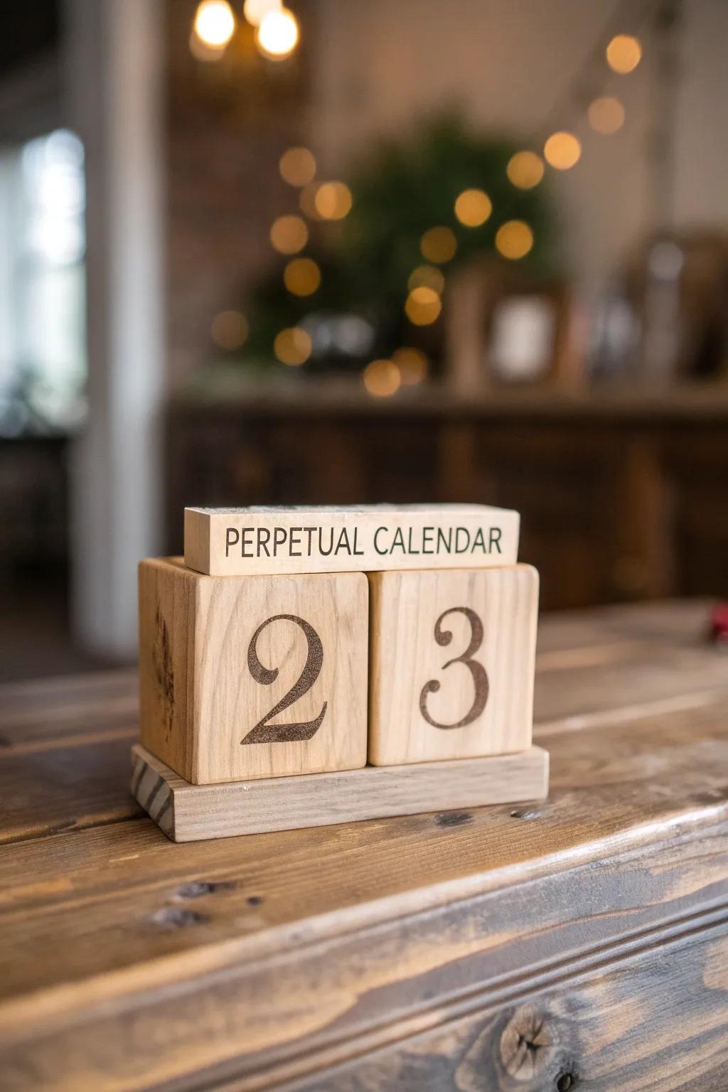 Keep your workspace timeless with this handcrafted wooden perpetual calendar.