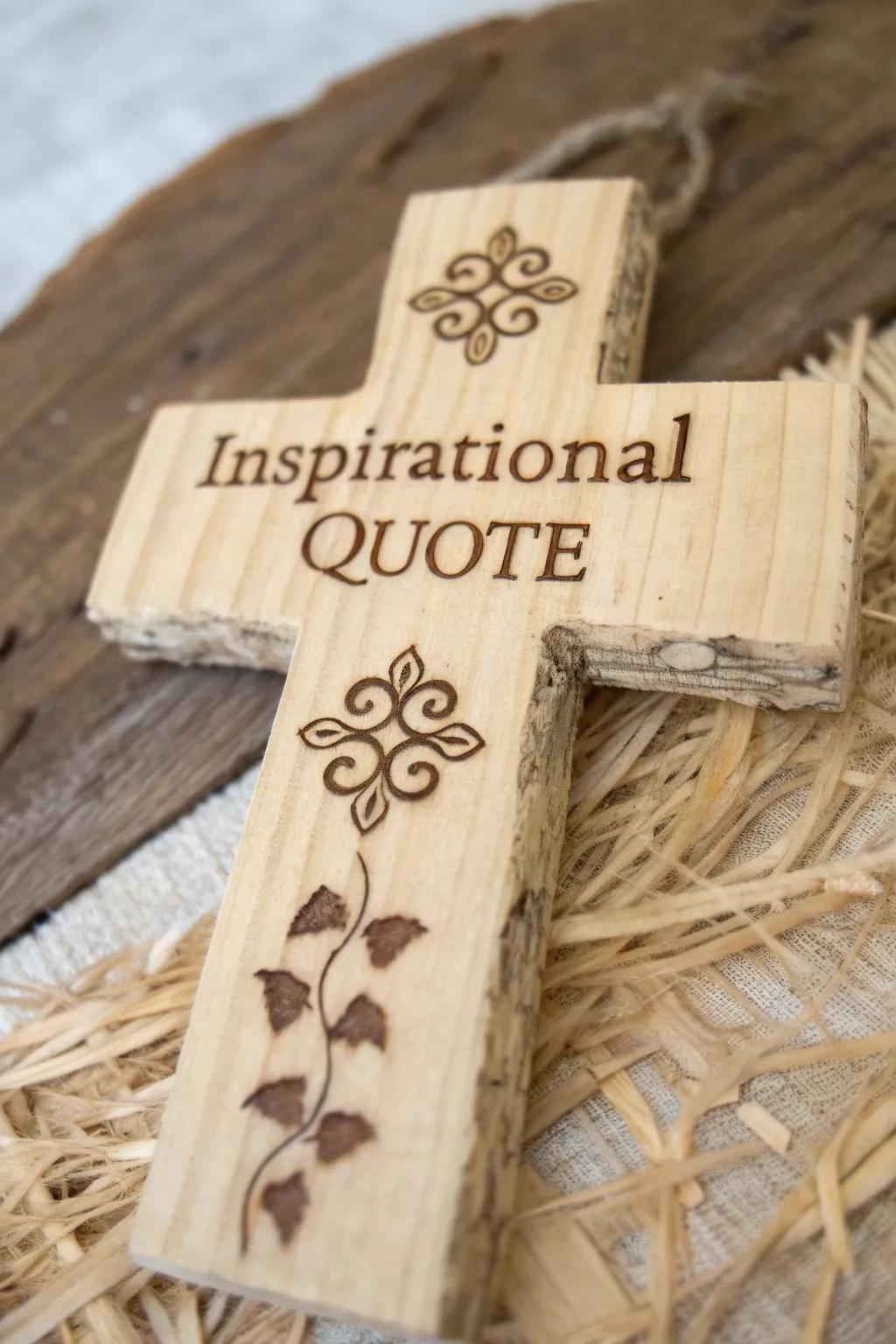 Inspirational quotes transform this wooden cross into a meaningful piece.