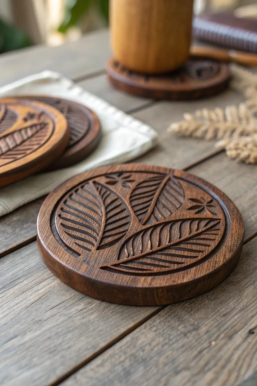 Elevate your coffee table with handcrafted rustic coasters that tell a story.