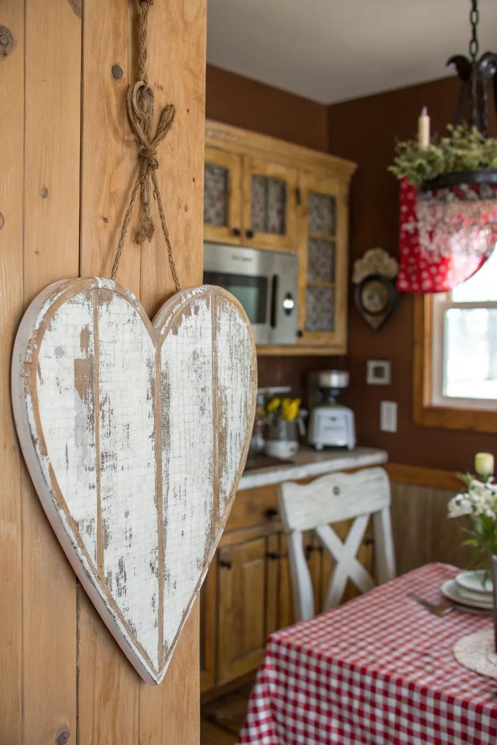 Add rustic charm with a farmhouse-style painted wooden heart.