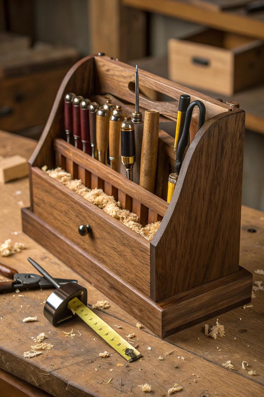 Elevate his workshop with a handcrafted wooden tool organizer that merges functionality with artistry.