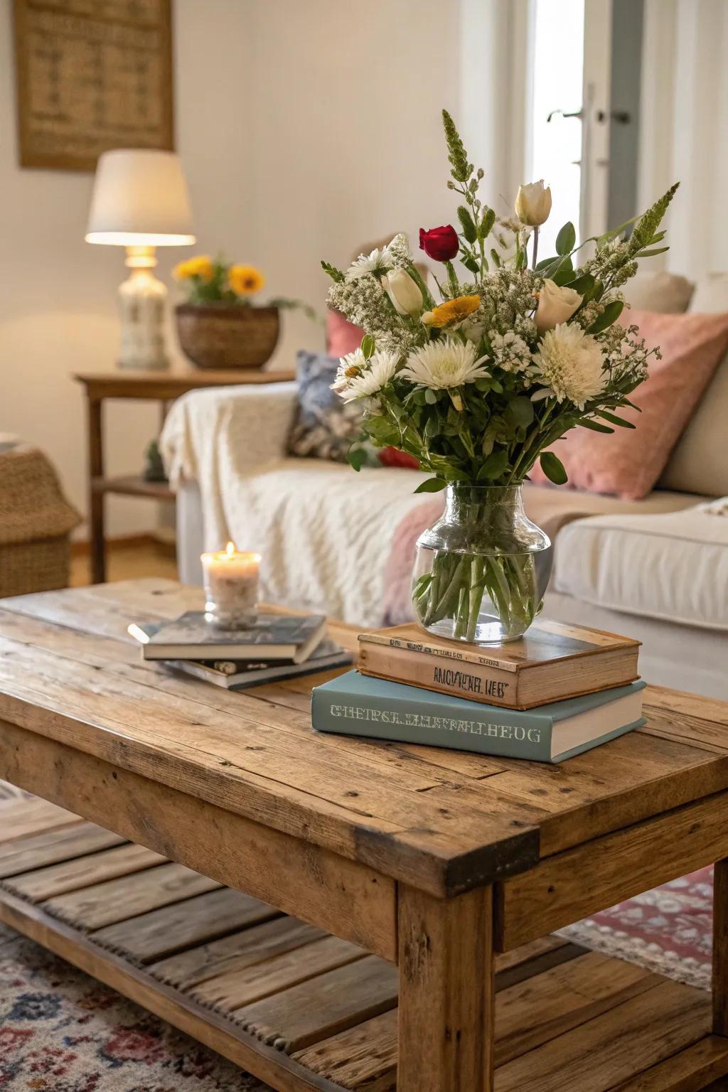 Gather around your handmade rustic coffee table.