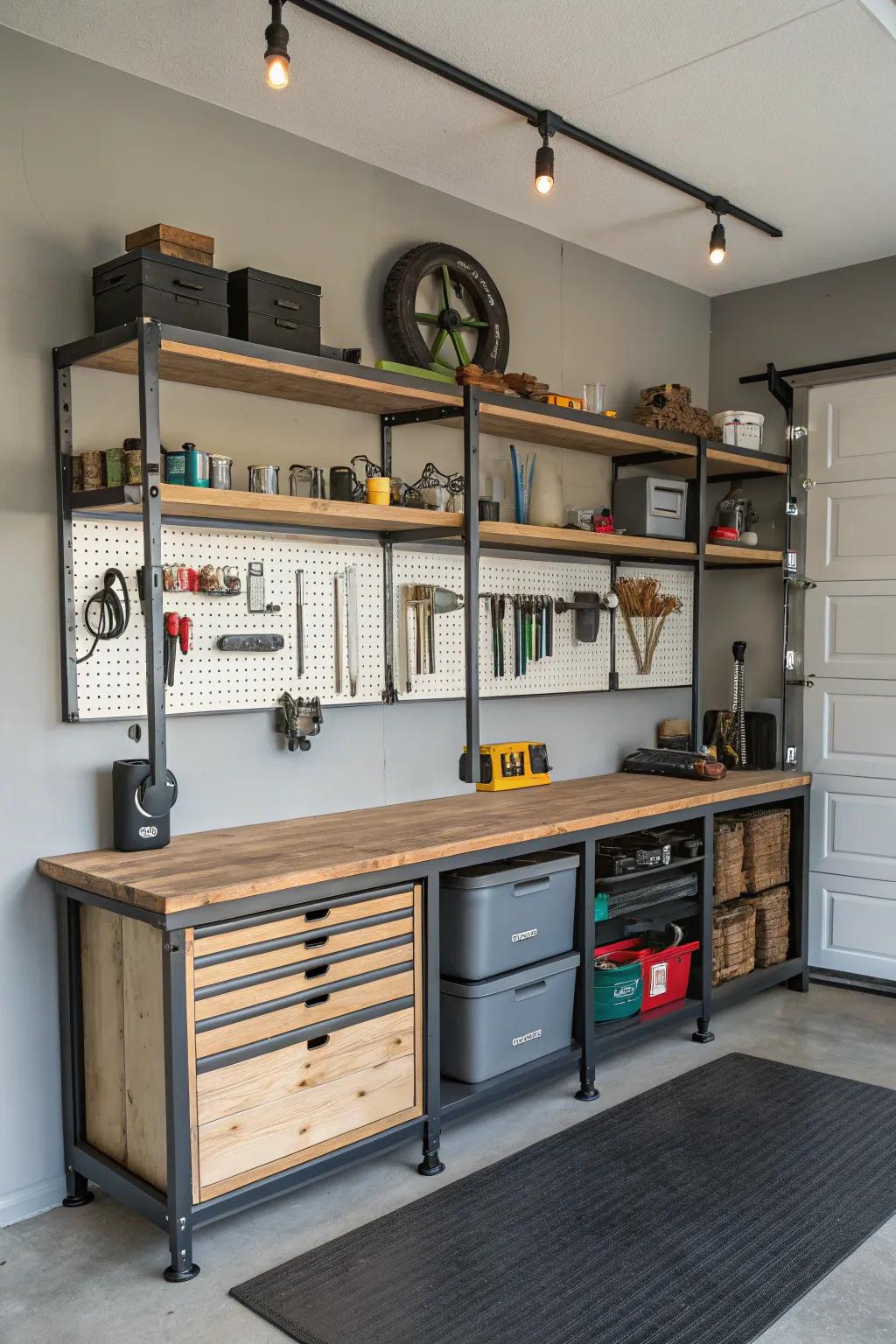 Industrial pipe shelving combines strength with style.