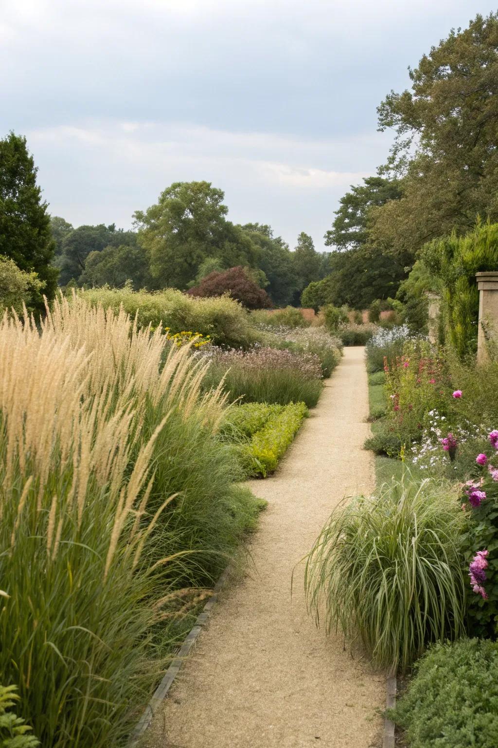 Tall grasses provide a modern and natural yard divider.