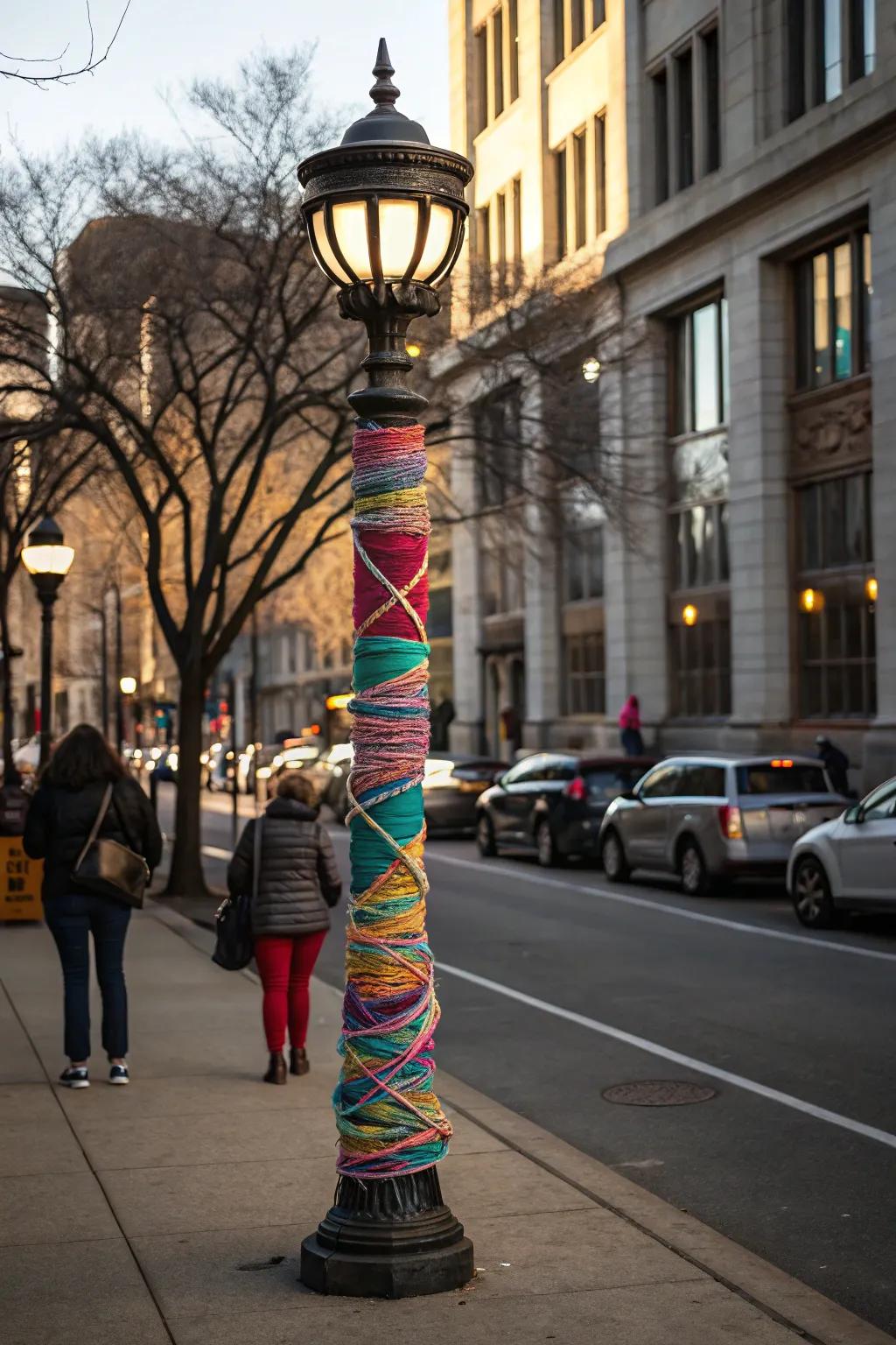 A vibrant lamppost wrap adds character to the street.