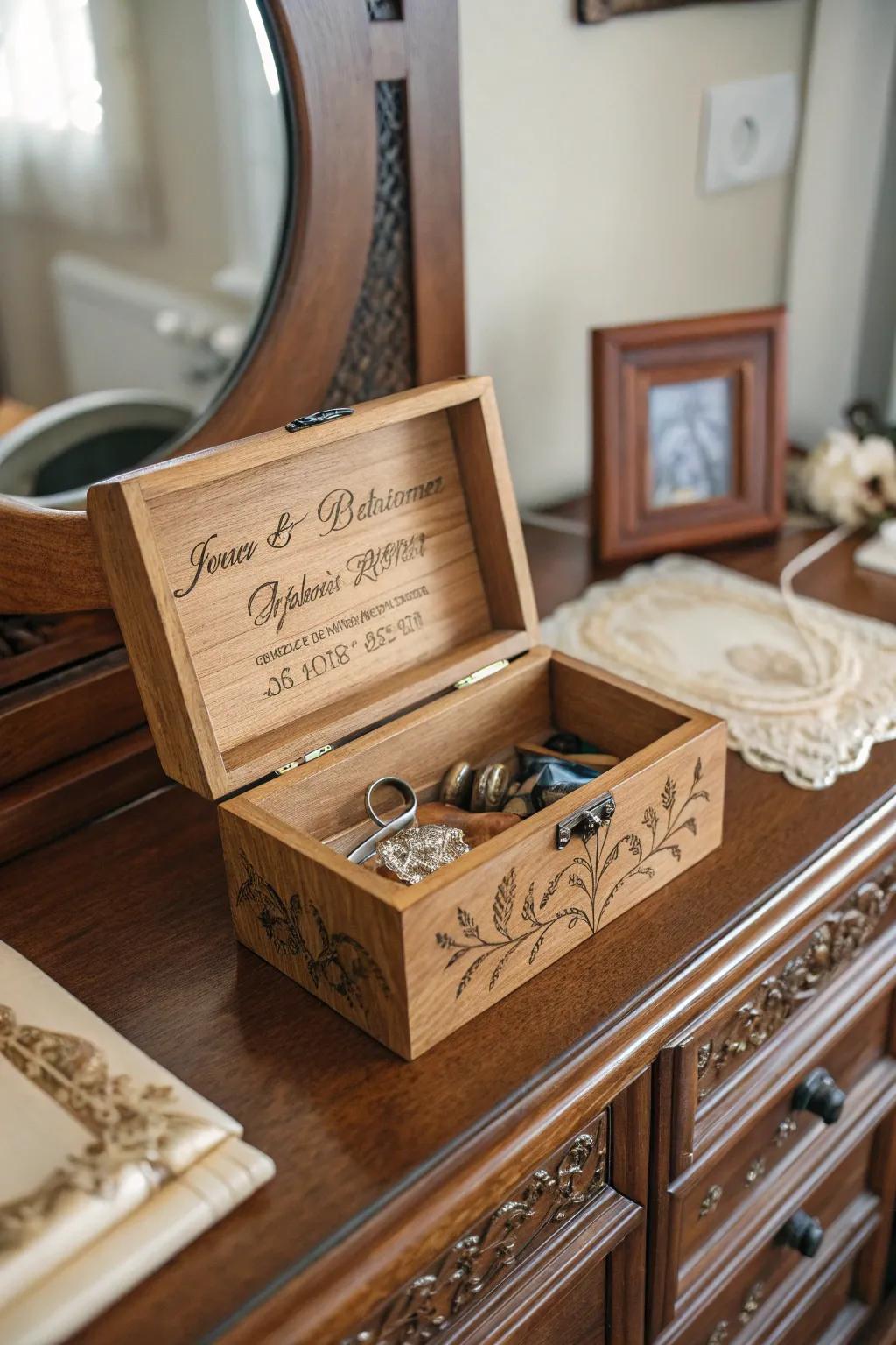 Store cherished memories in a personalized keepsake box.