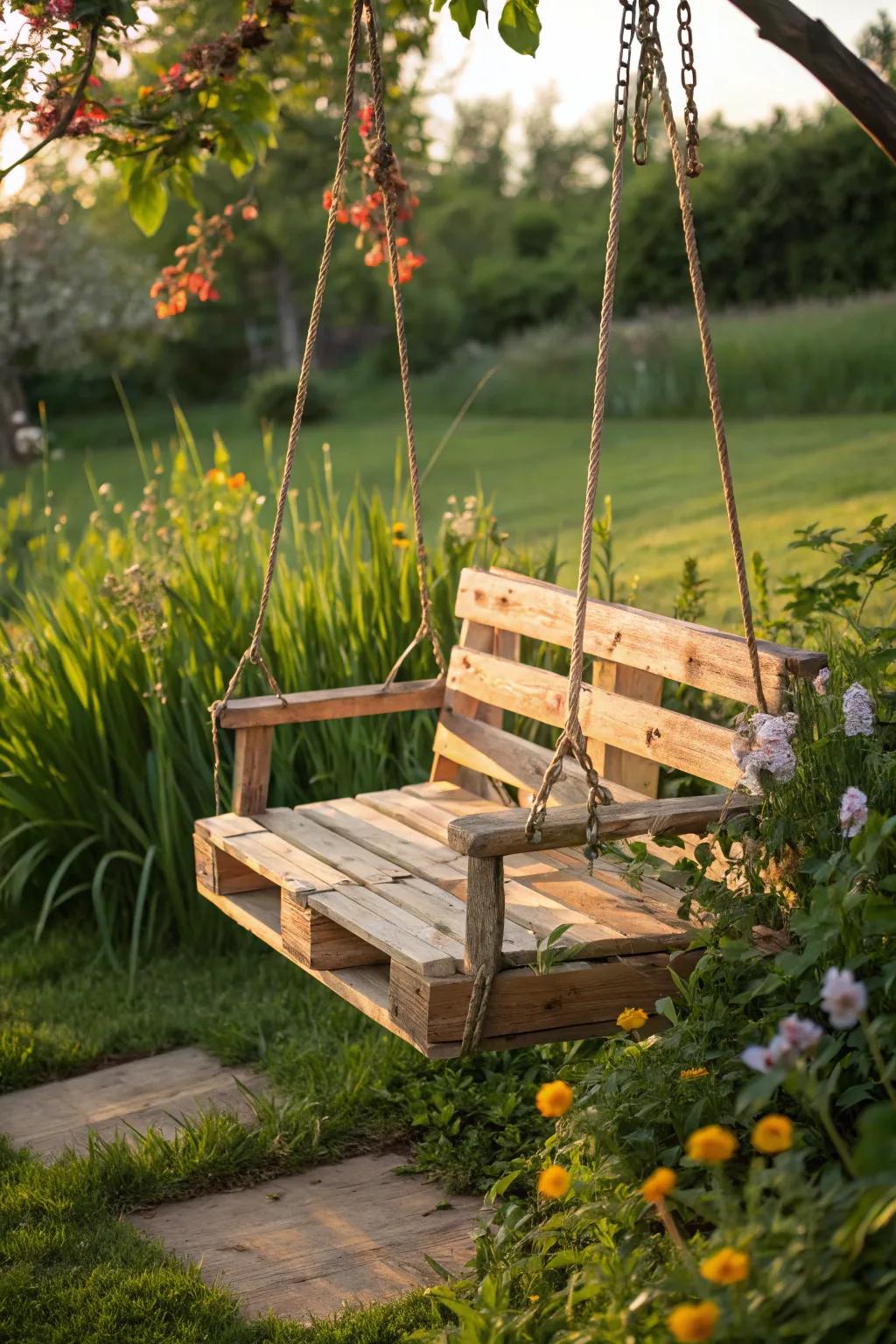 Enjoy the gentle sway of a homemade pallet swing.