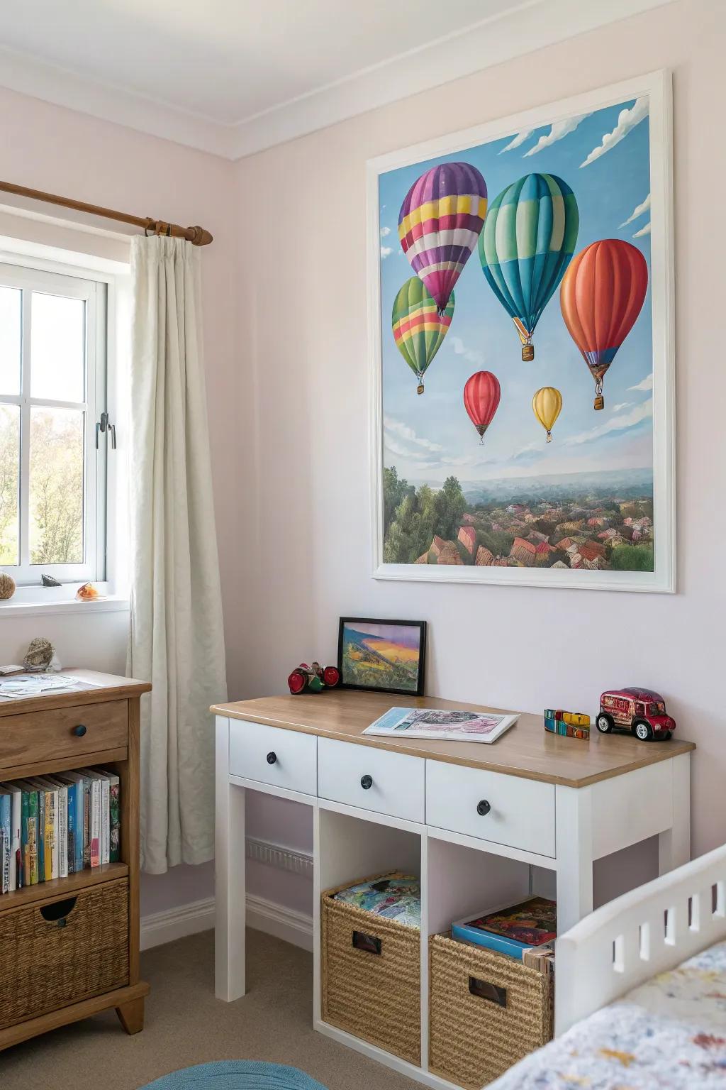 Whimsical hot air balloons add a playful touch to any space.