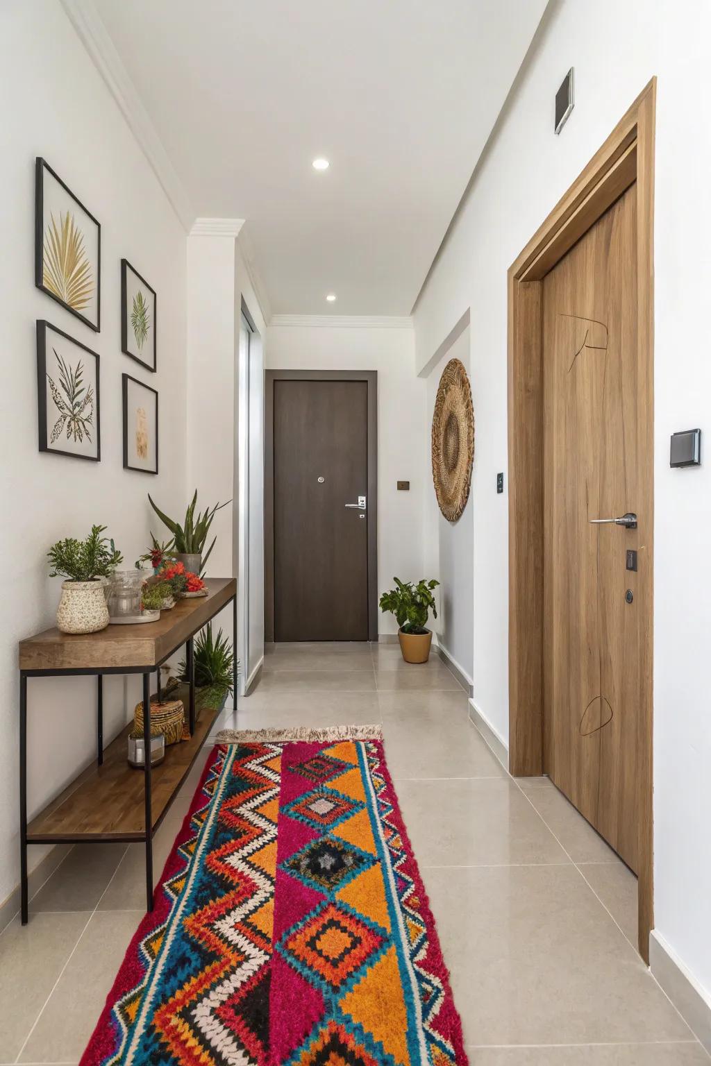 A statement rug brings color and warmth to your entryway.