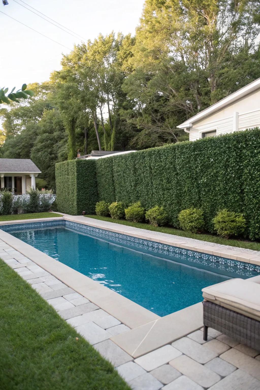 Create a resort-like feel with poolside privacy using artificial hedges.