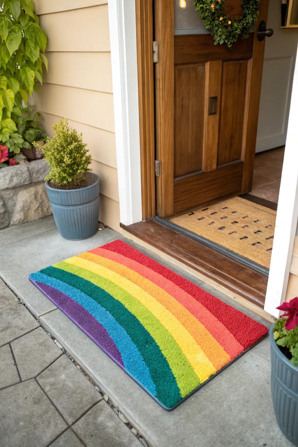 A colorful doormat that brings joy to every doorstep.