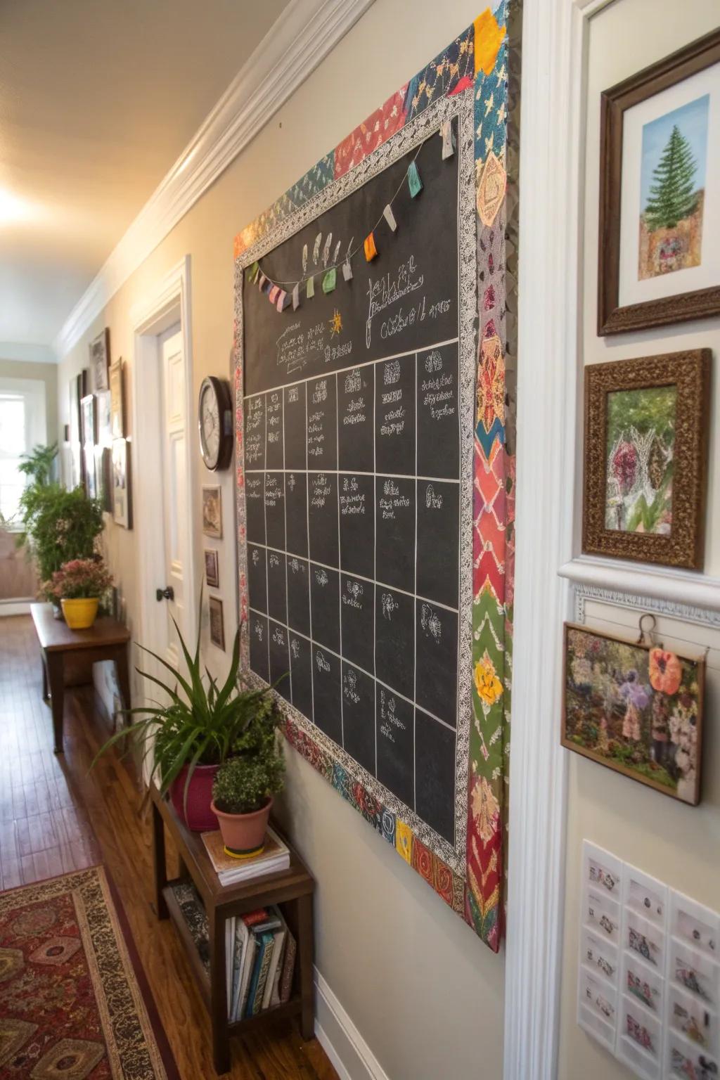 A vibrant chalkboard calendar that adds color to your home.