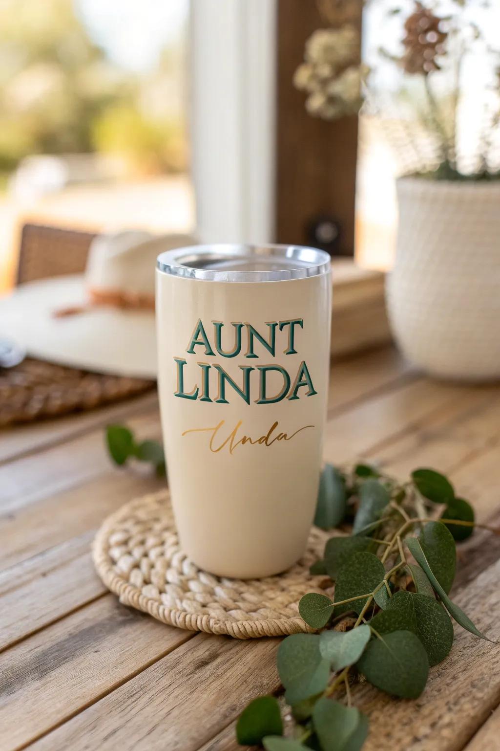 Make your aunt's day special with a personalized tumbler that combines elegance and simplicity.