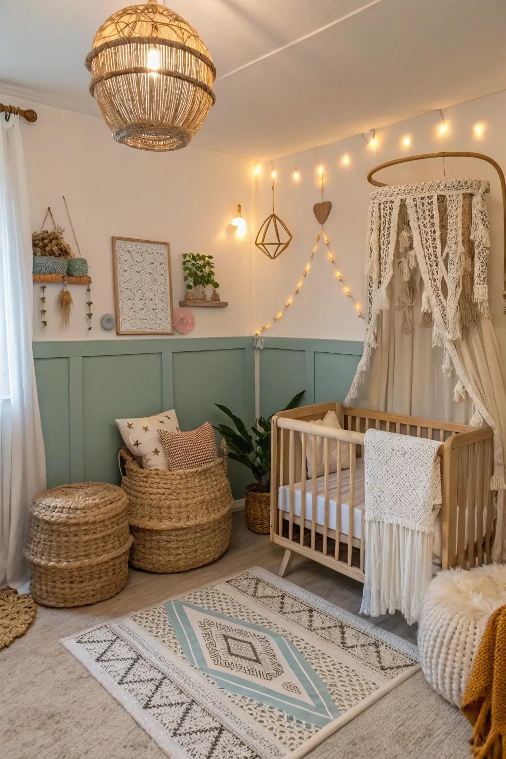 Boho vibes bring warmth and texture to a nursery.