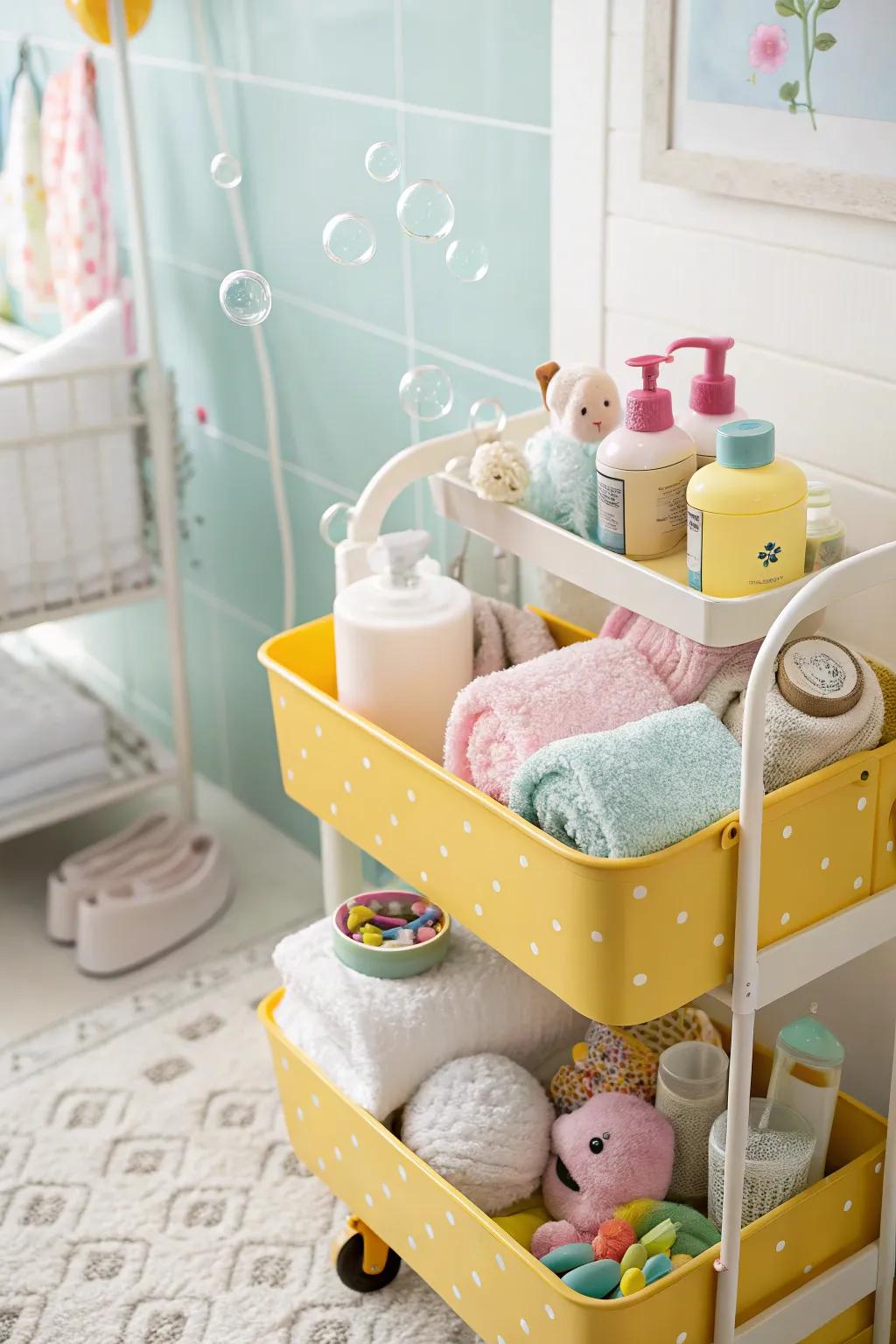 Bath time essentials neatly organized and within reach.