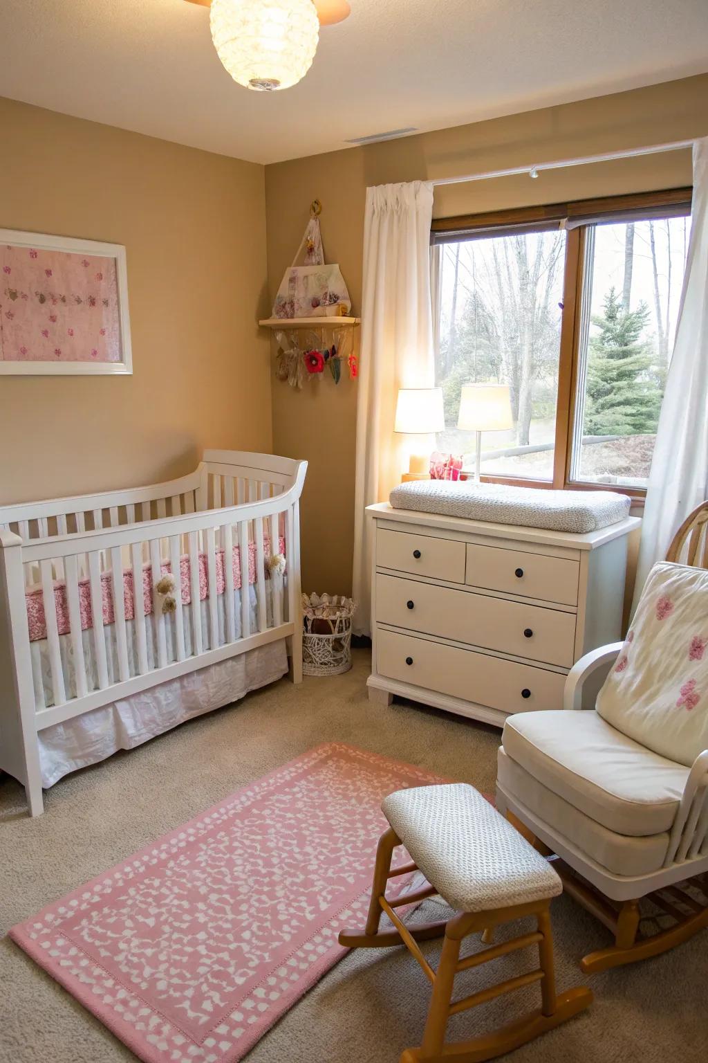 Multi-functional furniture provides versatility in a nursery.