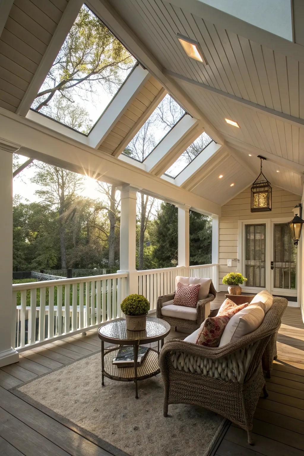 Vaulted roofs with skylights offer an airy, light-filled experience.